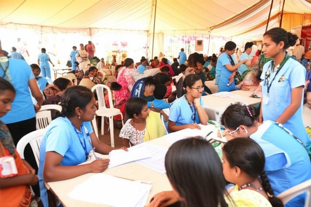 Girls health and registration camp under tent