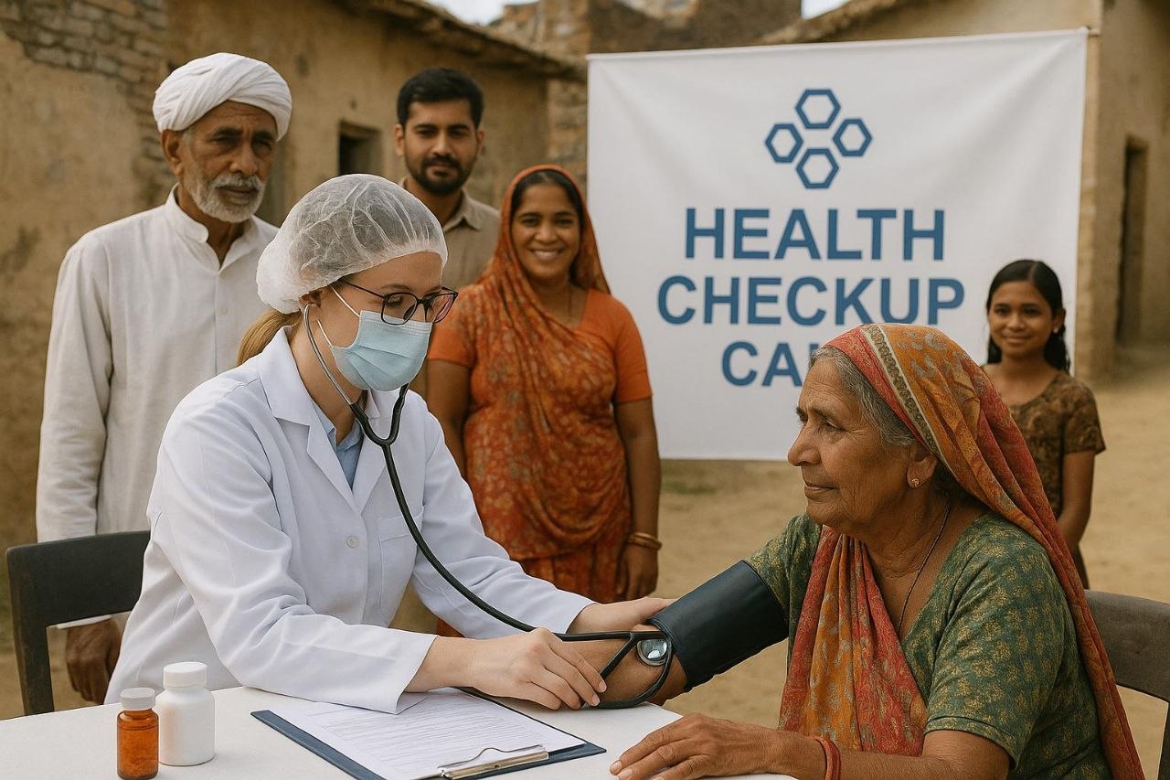 Free health checkup camp in village — BP screening