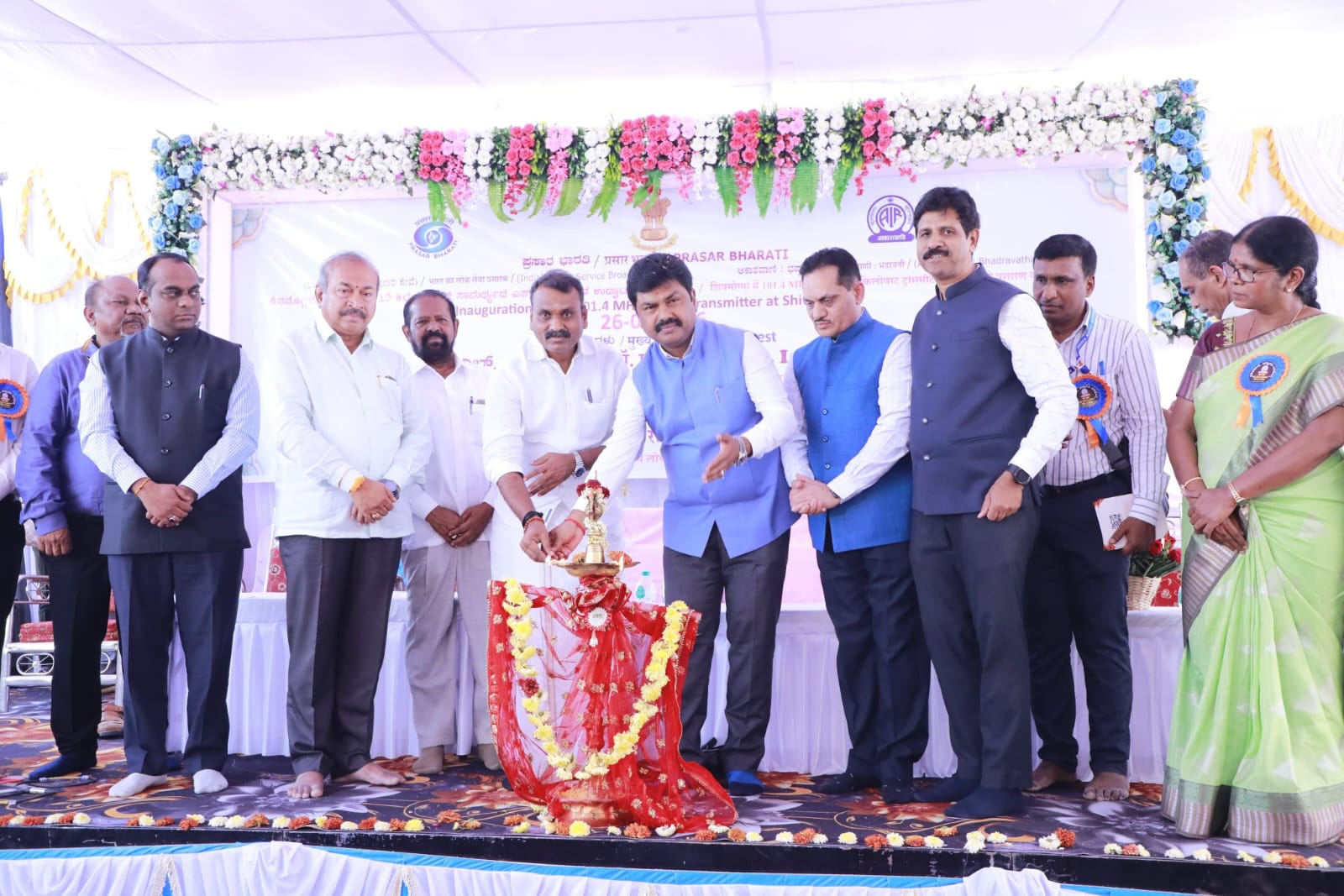 Traditional lamp lighting ceremony at inauguration event