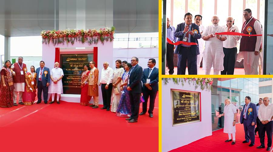 PM Narendra Modi inaugurating Nirali Multi-Specialty Hospital